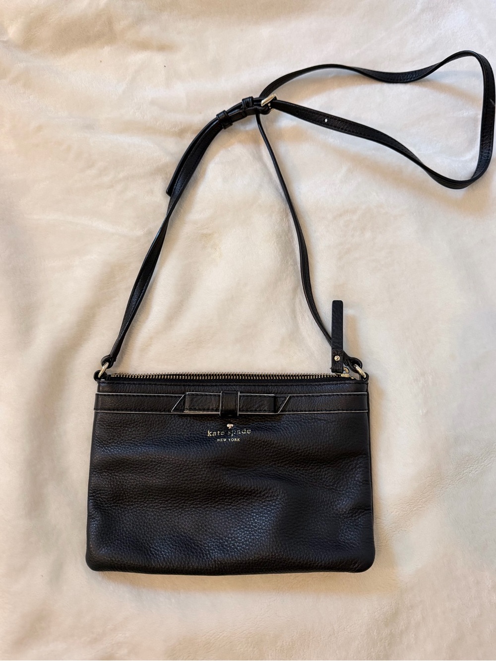 kate spade Black Pebbled Leather Bow Accent Crossbody Bag